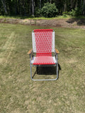Red and White Diamond Macrame Lawn Chair